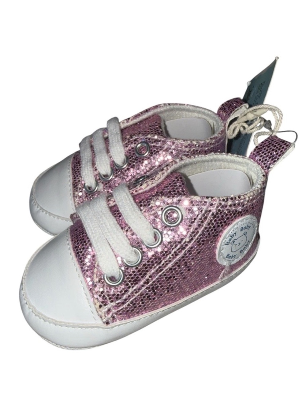 Rabeisir baby crib shoes purple sparkly glitter sneakers Size 0-6 Months